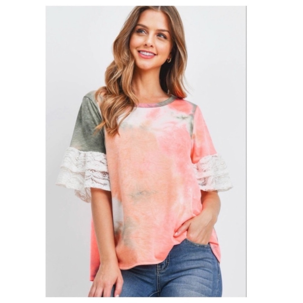 🆕NEW🛍️Beach Beauty Tie Dye & Lace Top